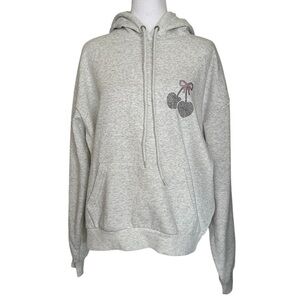 NWT Refuge Cherry Hoodie Women’s Small Gray Rhinestone Bling Oversized